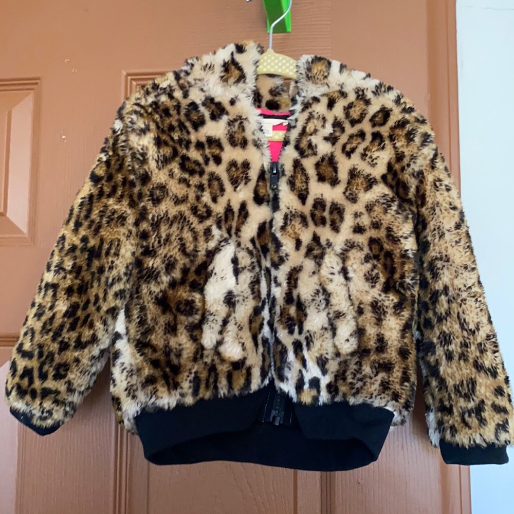 Toddler girl leopard faux fur jacket coat 2 boho